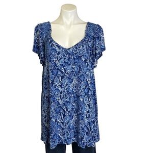 TORRID Floral Top Super Soft Short Sleeve Slub Jersey Tee Blue White Size 3